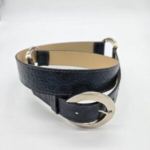 PRUNE of Argentina Womens Green Leather Belt Sz M 90 Crocodile Embossed Chic
